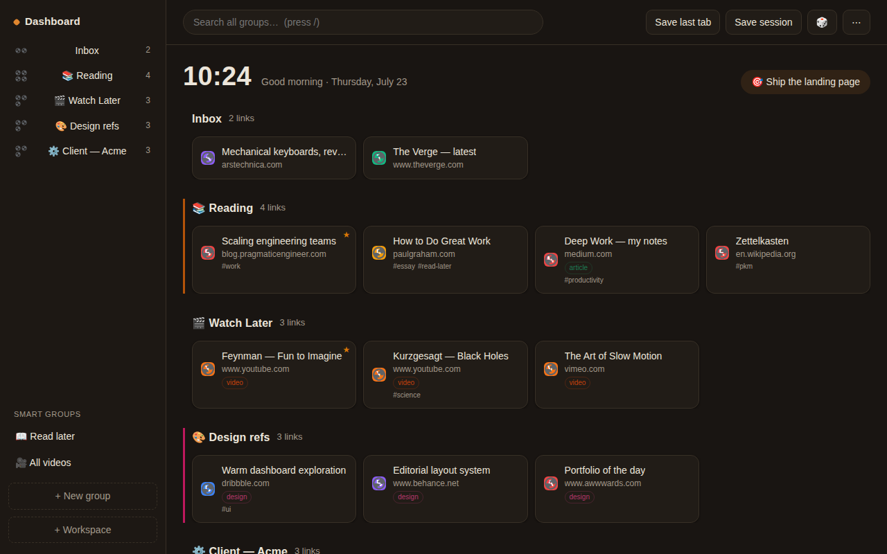 The same dashboard in a dark theme